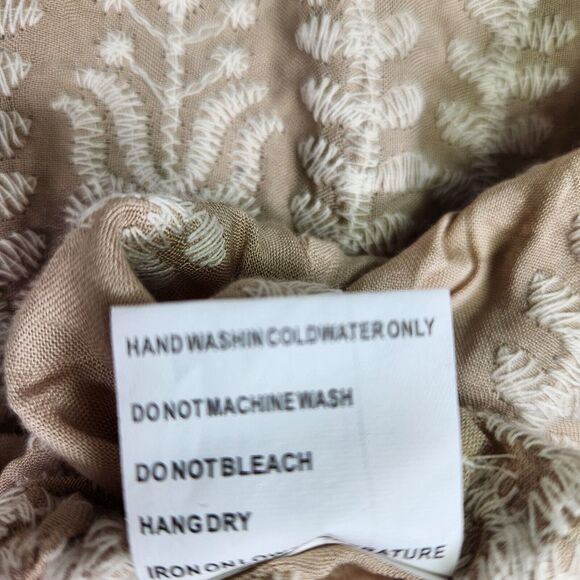 Solitaire Top Womens XL Beige Embroidered Scallop Short Sleeve Boho Western NEW - Picture 8 of 10